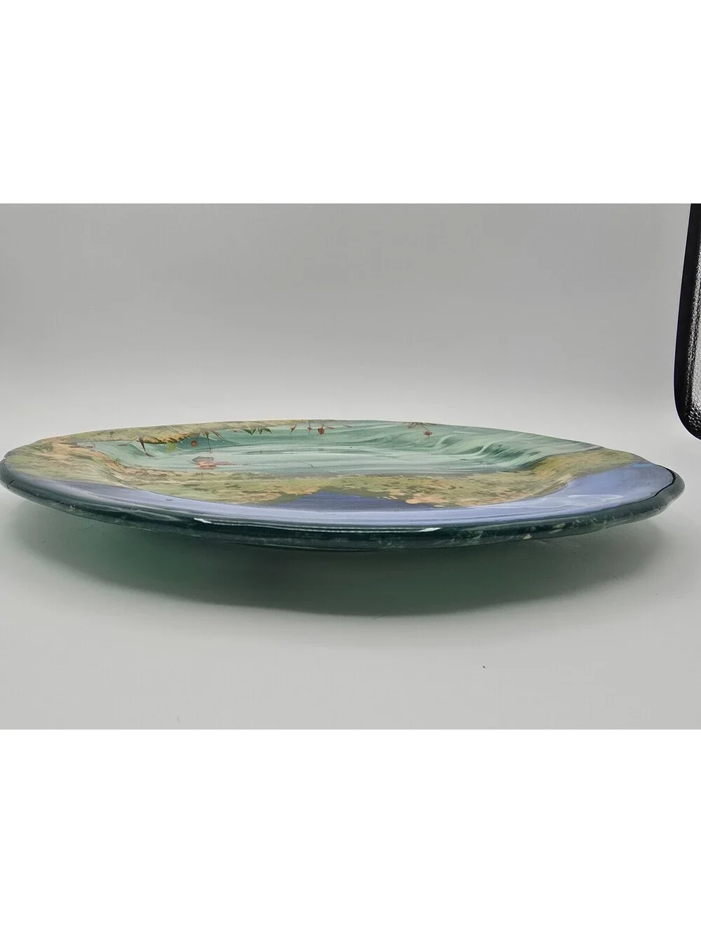 Vintage LESAL Hand Painted Fly Fishing Landscape Art Pottery Plate